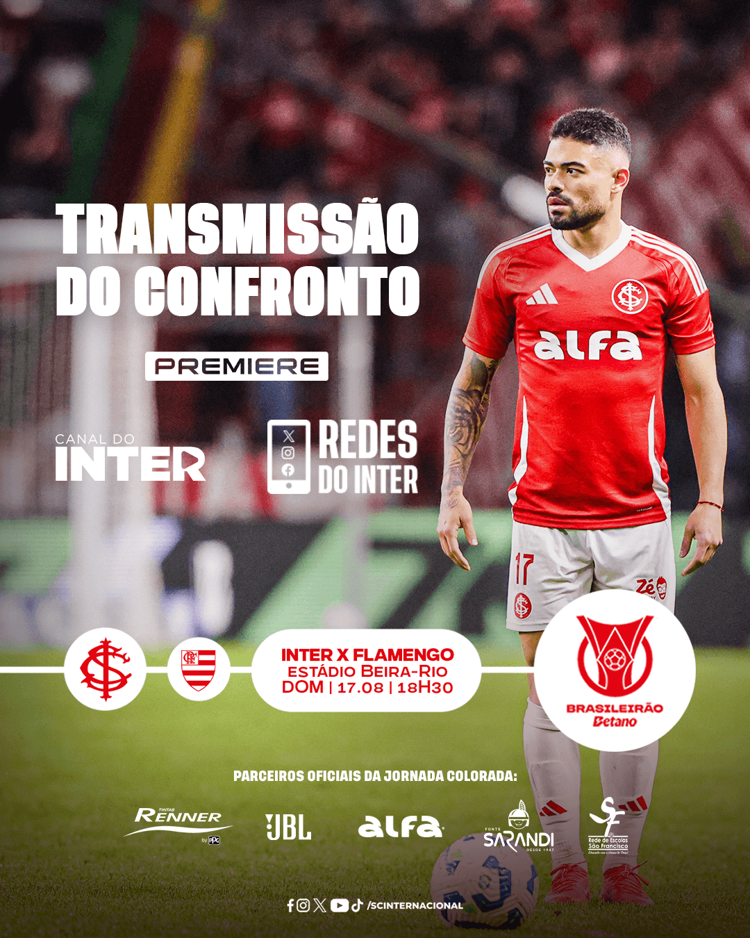 Onde assistir Inter x Flamengo pelo Brasileirão