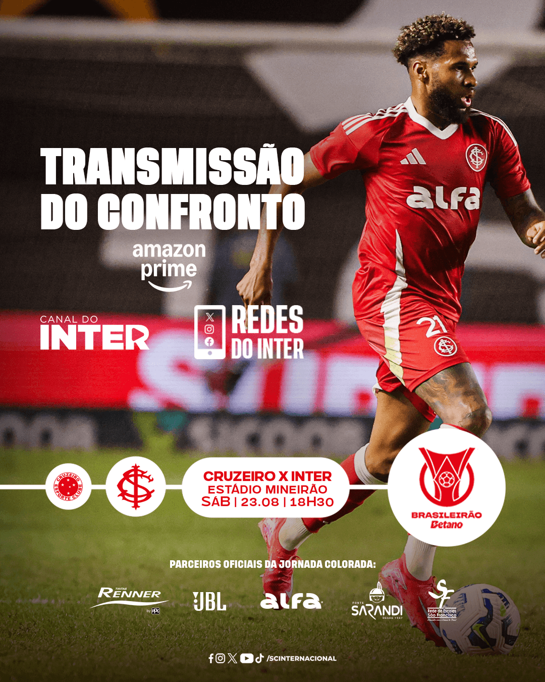 Onde assistir Cruzeiro x Inter pelo Brasileirão