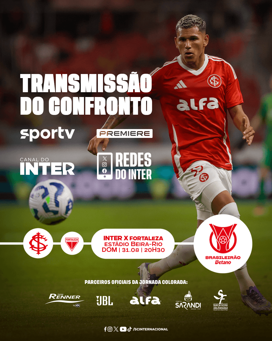 Onde assistir Inter x Fortaleza pelo Brasileirão