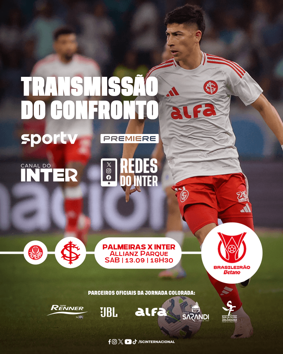 Onde assistir Palmeiras x Inter pelo Brasileirão