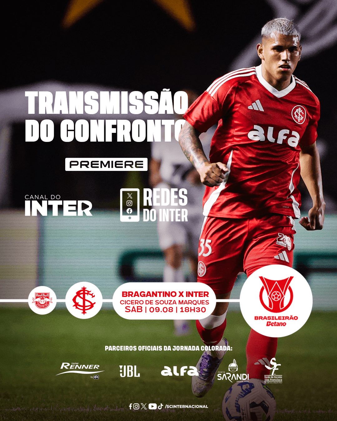 Onde assistir Bragantino e Inter pelo Brasileirão