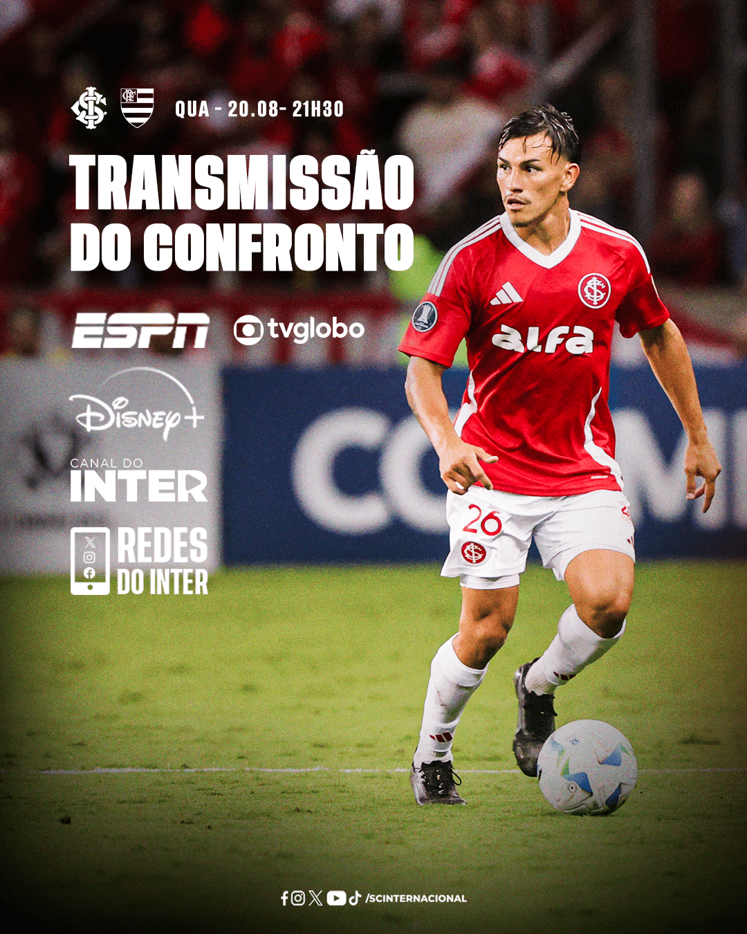 Canal do Inter, Globo, ESPN e Disney+ transmitem o duelo decisivo entre Inter e Flamengo