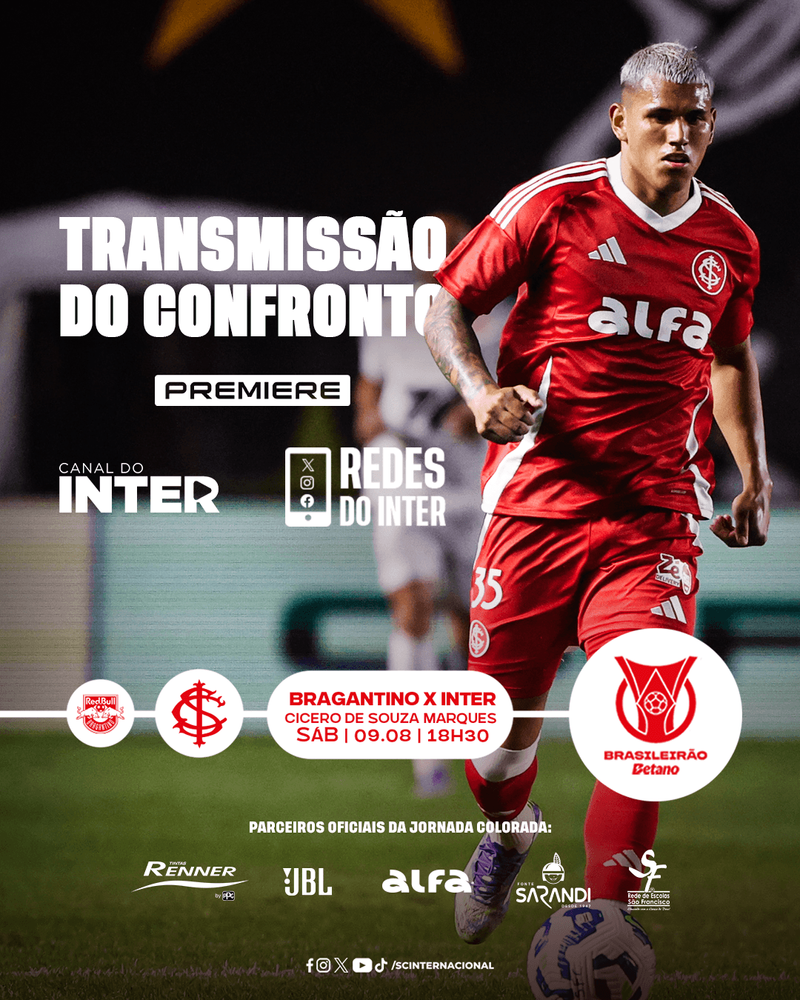 Onde assistir Bragantino e Inter pelo Brasileirão